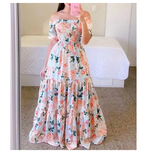 2023 Summer Europe Women Short Sleeve Off Shoulder Sexy Floral Dress Butterfly Printed Causal Loose Plus Size Lady Long Dress 2023 Summer Europe Women Short Sleeve Off Shoulder Sexy Floral Dress Butterfly Printed Causal Loose Plus Size Lady Long Dress