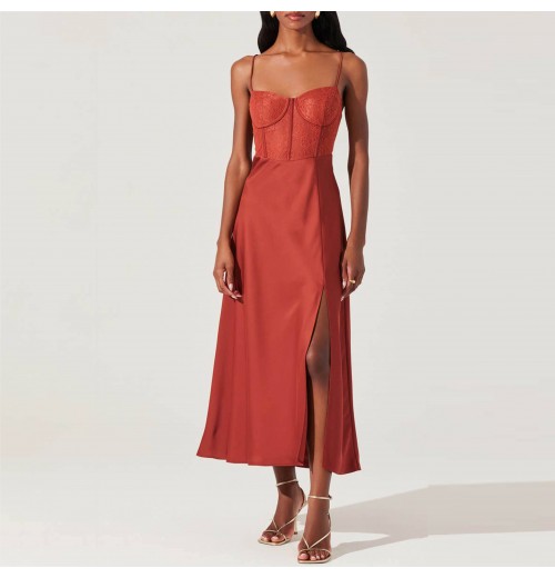 Women Chic Elegant Lace Bustier Sleeveless Midi Dress Women Chic Elegant Lace Bustier Sleeveless Midi Dress