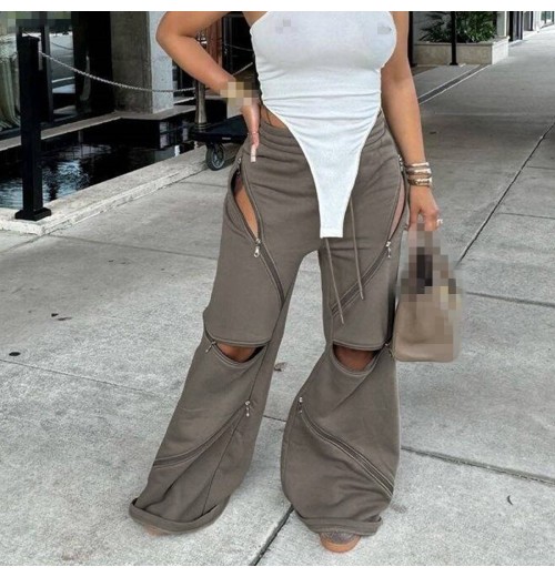 New Streetwear Sports Pants Jogger Hip Hop Drawstring Zipper Up Hole Women's Trousers Harem Loose Casual Flare Pants Sweat Pants New Streetwear Sports Pants Jogger Hip Hop Drawstring Zipper Up Hole Women's Trousers Harem Loose Casual Flare Pants Sweat Pants