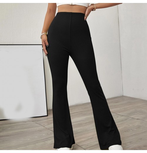 High quality lounge plain casual high waist wholesale wide leg ladies flared women's pants & trousers for women High quality lounge plain casual high waist wholesale wide leg ladies flared women's pants & trousers for women