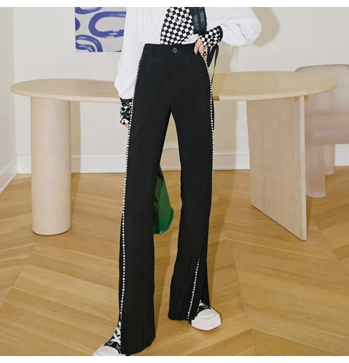 OUDINA Fashion Original Design Simple Loose Casual Rhinestones Mopping Wide Leg Pant Women's Pants Trousers OUDINA Fashion Original Design Simple Loose Casual Rhinestones Mopping Wide Leg Pant Women's Pants Trousers