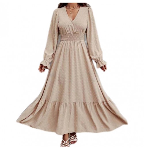 Wholesale Women's Clothing Manufacturers Custom Fall Dresses For Women Solid Color V Neck Long Sleeve Casual Dress Wholesale Women's Clothing Manufacturers Custom Fall Dresses For Women Solid Color V Neck Long Sleeve Casual Dress
